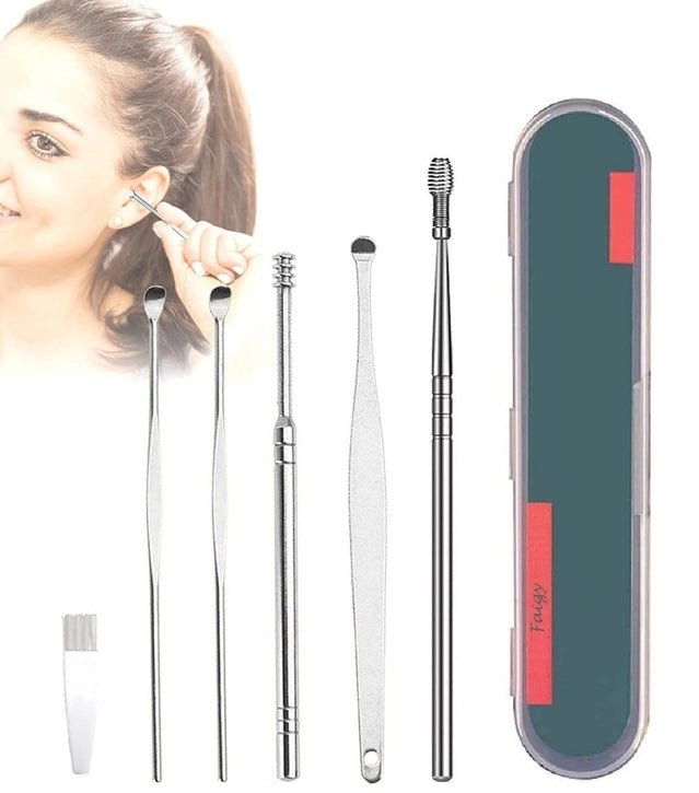 6 Pcs Earwax Removal Kit Stainless Steel Ear Cleaning Tool Set, Reusable Ear Pick